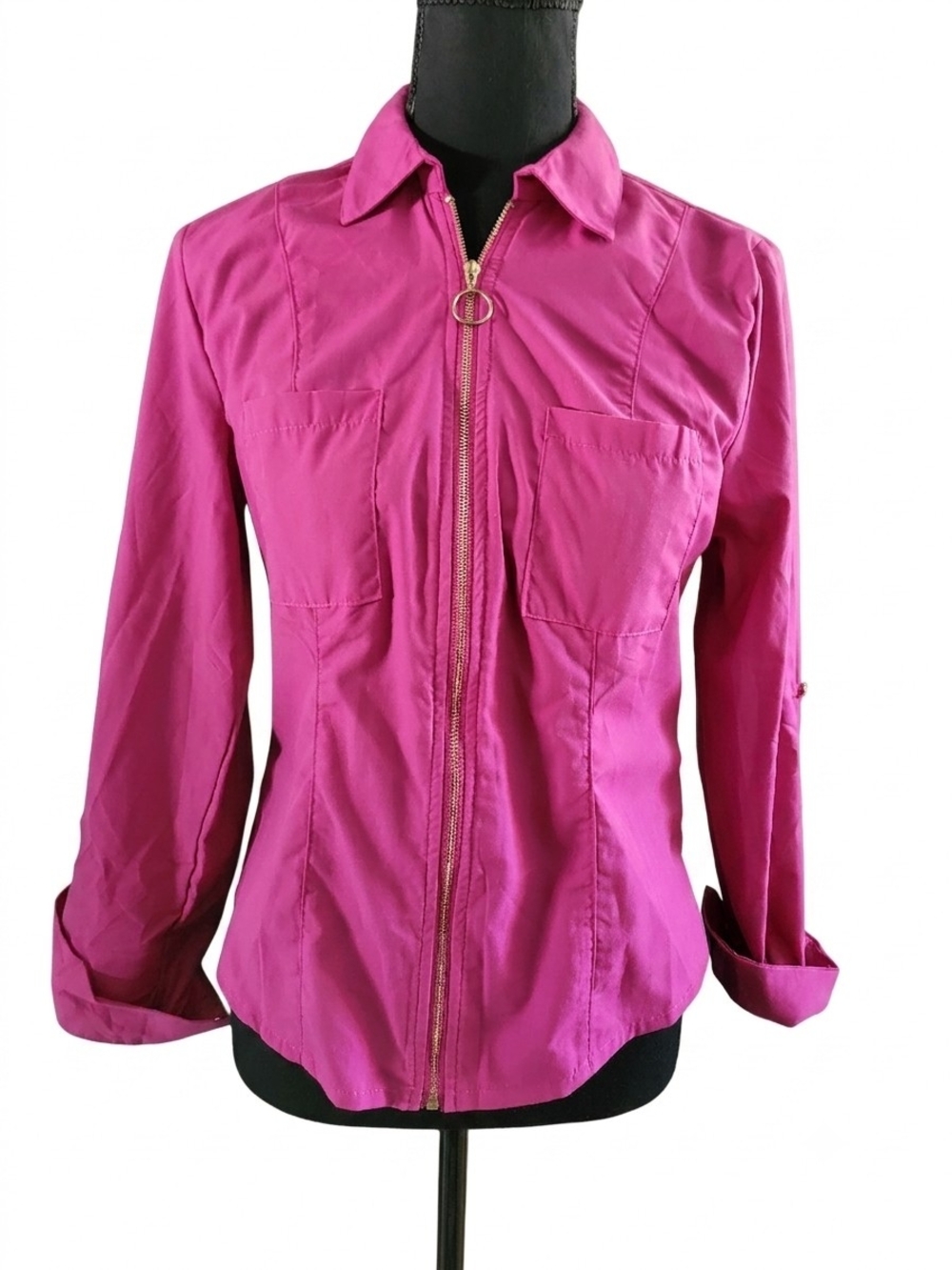 Women’s Zip-Front Blouse Jacket in Bright Pink